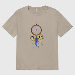 Футболка оверсайз мужская Ловец снов с перьями, цвет: миндальный