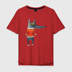 Мужская футболка оверсайз Серый волк в оранжевом свитере