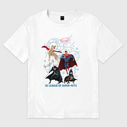 Футболка оверсайз мужская Туз с Бэменом и Крипто с Суперменом DC Лига Суперп, цвет: белый