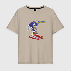 Футболка оверсайз мужская Sonic - hedgehog - skateboarding, цвет: миндальный