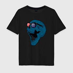 Футболка оверсайз мужская Rock and roll blue skull, цвет: черный