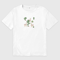 Мужская футболка оверсайз Три альпака среди кактусов гуляют