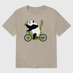 Мужская футболка оверсайз Панда на велосипеде с бамбуком