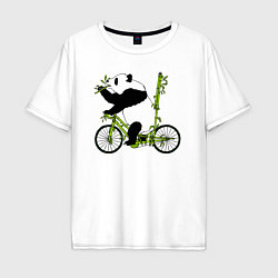 Футболка оверсайз мужская Панда на велосипеде с бамбуком, цвет: белый