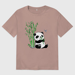 Мужская футболка оверсайз Панда бамбук и стрекоза