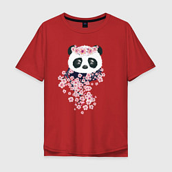 Футболка оверсайз мужская Панда в сакуре, цвет: красный
