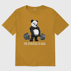 Мужская футболка оверсайз Это настоящая борьба - панда штангист