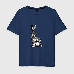 Футболка оверсайз мужская White-Black Rabbit, цвет: тёмно-синий