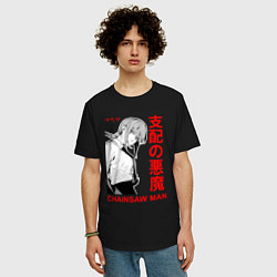 Футболка оверсайз мужская Макима - Иероглифы - Бензопила, цвет: черный — фото 2