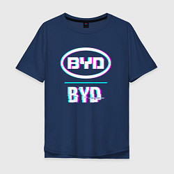 Футболка оверсайз мужская Значок BYD в стиле glitch, цвет: тёмно-синий
