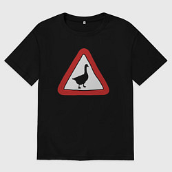 Футболка оверсайз мужская Предупредительный знак с гусем, цвет: черный