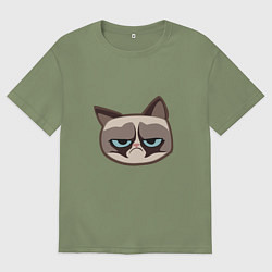 Футболка оверсайз мужская Мем недовольный кот, цвет: авокадо