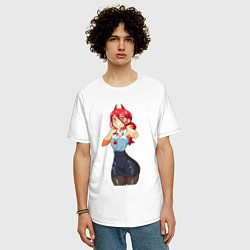 Футболка оверсайз мужская Пауэр в офисе - Человек бензопила, цвет: белый — фото 2