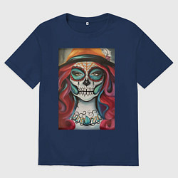 Футболка оверсайз мужская Santa muerte картина в цвете, цвет: тёмно-синий