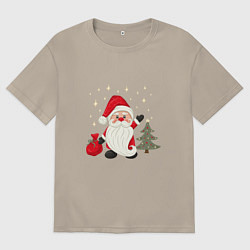 Футболка оверсайз мужская Дед Мороз с подарками Новый год, цвет: миндальный