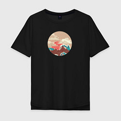 Мужская футболка оверсайз Большая океанская волна и пустой остров на закате