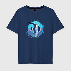 Футболка оверсайз мужская Мультяшная рыбка скалярия, цвет: тёмно-синий