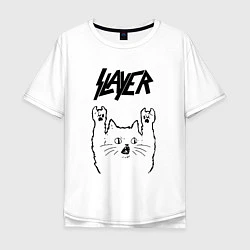 Футболка оверсайз мужская Slayer - rock cat, цвет: белый