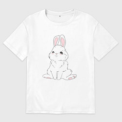 Мужская футболка оверсайз Милый белый зайчик с сердечками