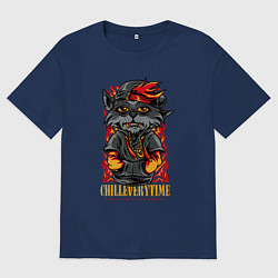 Футболка оверсайз мужская Кот в бейсболке, цвет: тёмно-синий