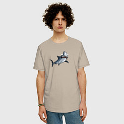 Футболка оверсайз мужская Удивлённая акула, цвет: миндальный — фото 2