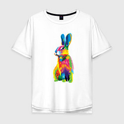Футболка оверсайз мужская Кролик в стиле поп-арт, цвет: белый