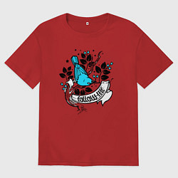 Мужская футболка оверсайз Птица и ягоды - follow me