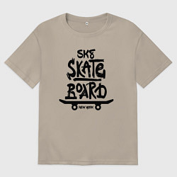 Футболка оверсайз мужская Надпись Скейтборд Нью-Йорк, цвет: миндальный