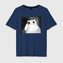 Мужская футболка оверсайз Мрачный кот очень напряжён