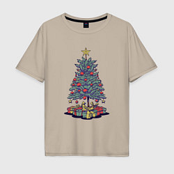 Мужская футболка оверсайз Новогодняя елка с подарками