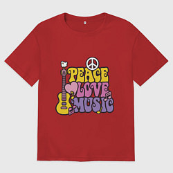 Футболка оверсайз мужская Мир любовь и музыка, цвет: красный