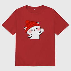 Мужская футболка оверсайз Игра в снежки - белый котик