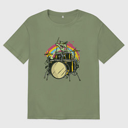 Мужская футболка оверсайз Зомби кот барабанщик