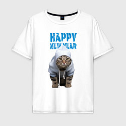 Мужская футболка оверсайз Happy New Year - Прикольный котик