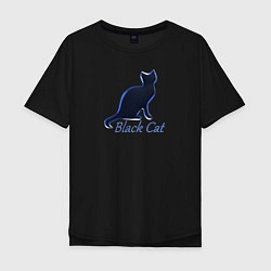 Футболка оверсайз мужская Черный неоновый кот, цвет: черный