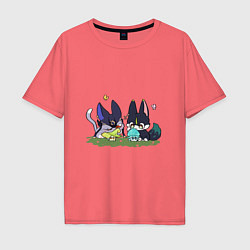 Футболка оверсайз мужская Котики Сайно и Тигнари, цвет: коралловый