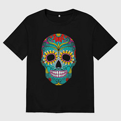Футболка оверсайз мужская Светло-зелёный череп, цвет: черный