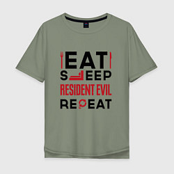 Футболка оверсайз мужская Надпись: eat sleep Resident Evil repeat, цвет: авокадо