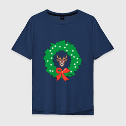 Мужская футболка оверсайз Рождественский венок с оленем