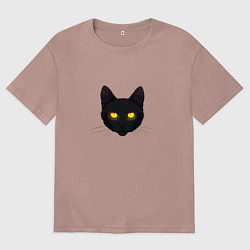 Мужская футболка оверсайз Черный кот с сияющим взглядом