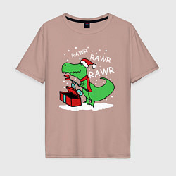 Мужская футболка оверсайз Новогодний T-rex