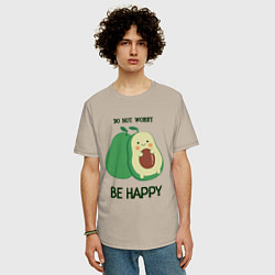 Футболка оверсайз мужская Dont worry be happy - avocado, цвет: миндальный — фото 2