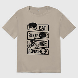 Футболка оверсайз мужская Eat sleep bike repeat art, цвет: миндальный
