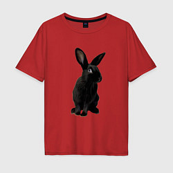 Мужская футболка оверсайз Черный кролик на счастье