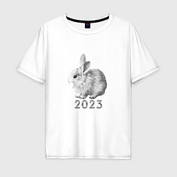 Мужская футболка оверсайз Новогодний белый кролик, символ 2023 года