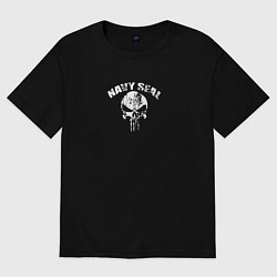 Футболка оверсайз мужская Navy seal scull, цвет: черный