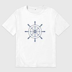 Футболка оверсайз мужская Синий штурвал корабля, цвет: белый