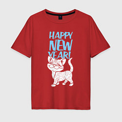 Мужская футболка оверсайз Happy new year - kitten