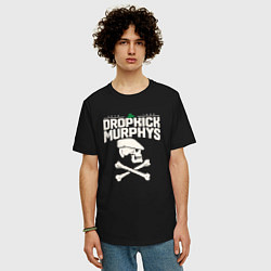 Футболка оверсайз мужская Dropkick murphys панк рок группа череп в кепке, цвет: черный — фото 2