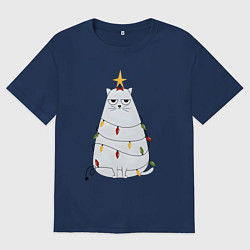 Мужская футболка оверсайз Кот-ёлка